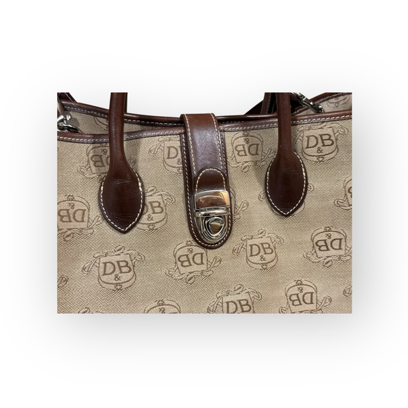 Vintage Dooney & Bourke Monogram Tote Bag DL50C W8 Tan/Brown Canvas Leather - Picture 7 of 12